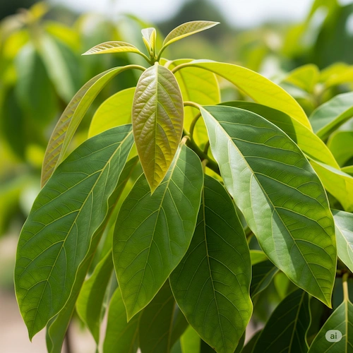 hojas frescas de aguacate en arbol